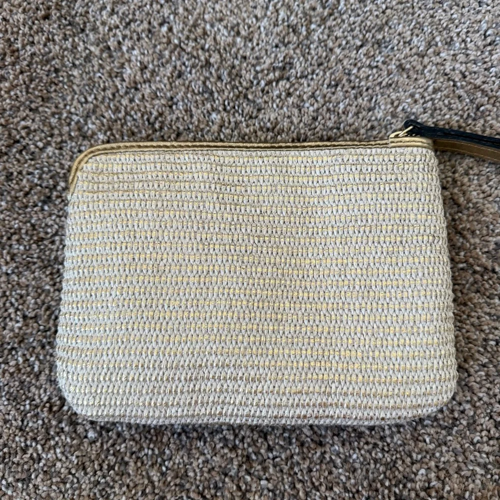 PATRICIA NASH Distressed Metallic Raffia Clutch Wristlet in Antique Gold